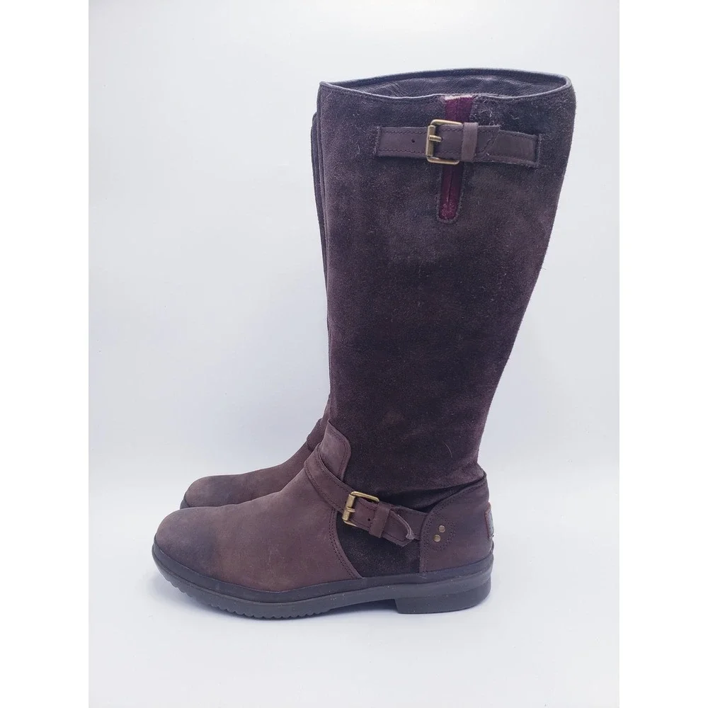 Ugg Thomsen Boots Brown Leather Knee High Wool Lined Waterproof Womens Size 9